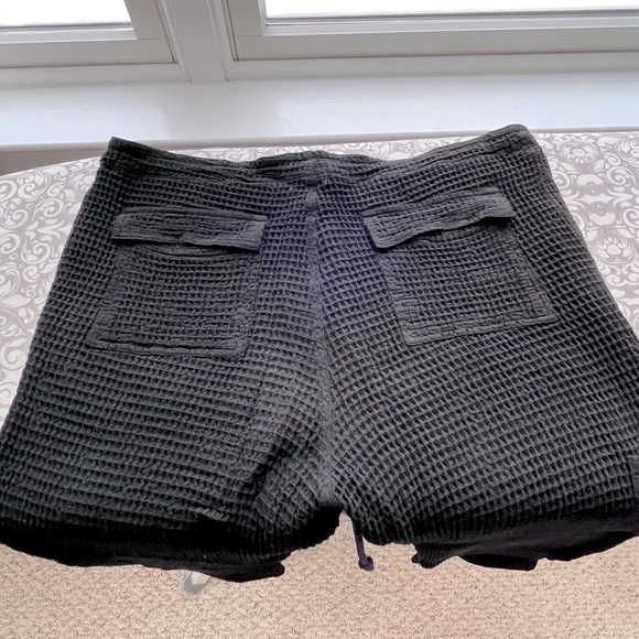 DONNI. Black Cotton Waffle Knit Pants with Drawstring and Lined Front Pockets - Picture 7 of 11